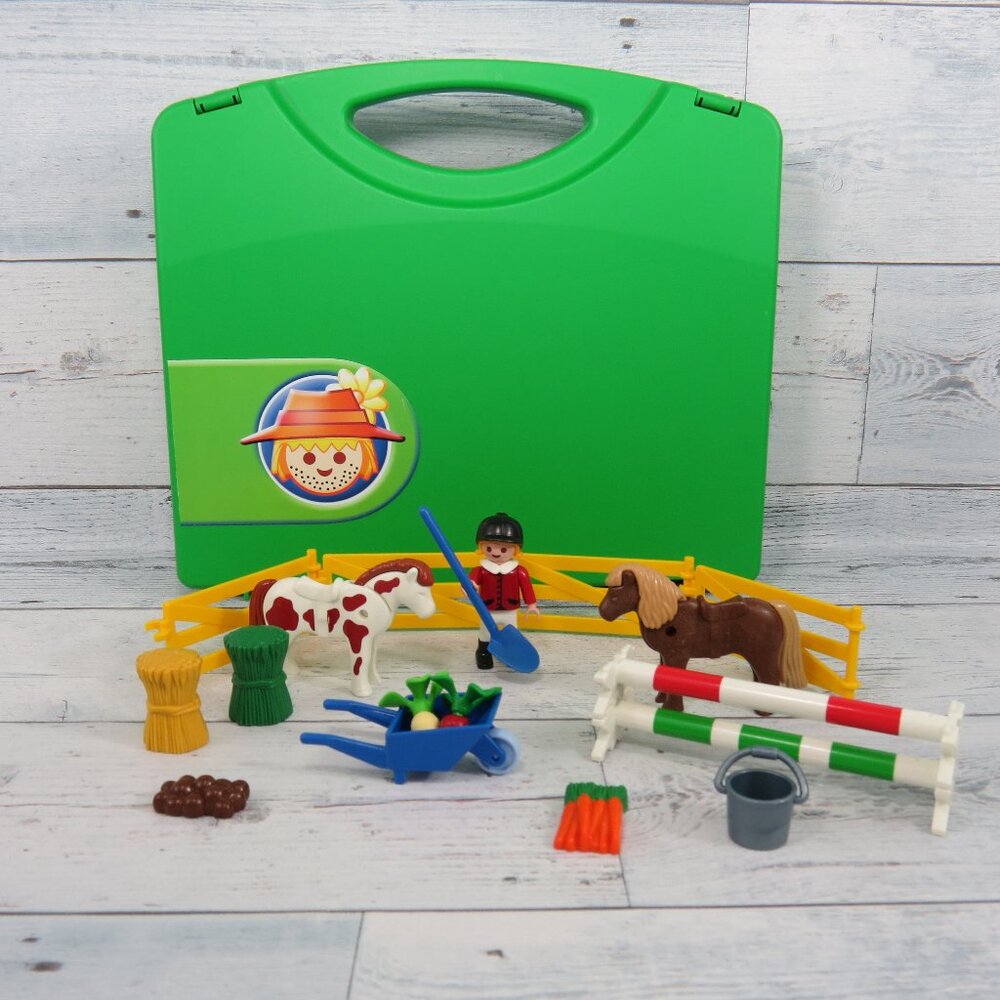 Playmobil 5893 Equestrian Pony Farm Playset w/ Carrying Case Incomplete